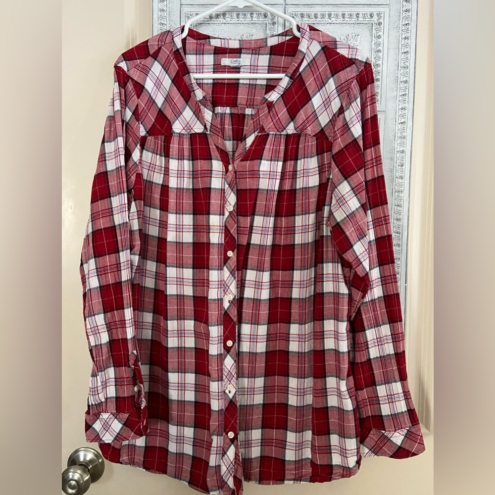 Gently Worn Croft&Barrow Sz-XXL Red Plaid Button-Up Flannel Wintertime Warm Top🎄 - Picture 9 of 16